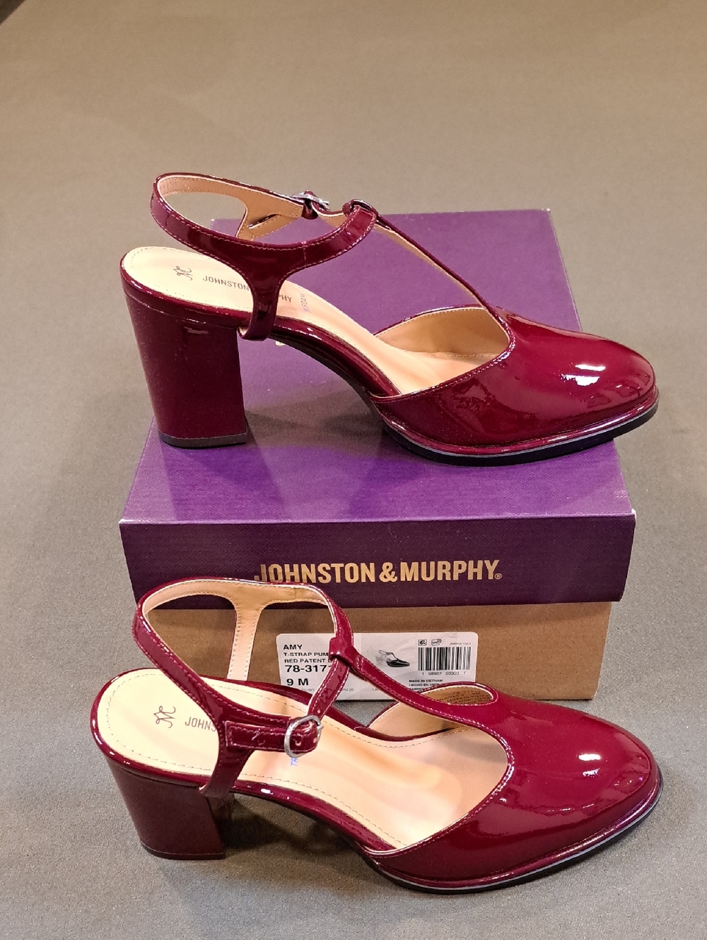 Johnson & Murphy Amy T-Strap Pump - Color: Red Patent Leather - Size: 9